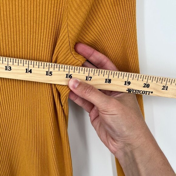 Free People Beach Womens On The Rooftop Mini Dress Size L Mustard Yellow Ribbed - Picture 10 of 11